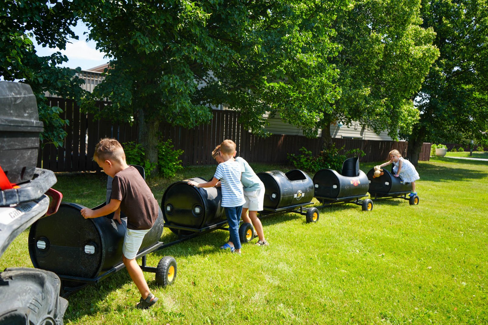 Barrel train ride for children's birthday party