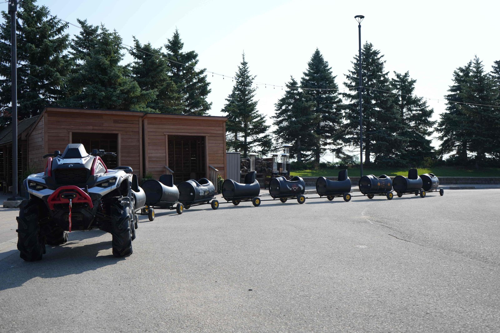Luxury Kids Barrel Train — custom-built quad-pulled ride in Winnipeg
